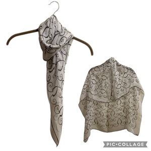 Vintage Sally Gee Silk Handrolled White and Black Swirls Scarf Sheer Summer